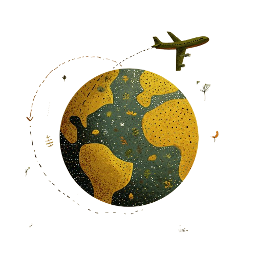 Illustrated globe with airplane