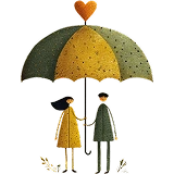 Illustrated couple under umbrella representing protection